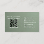 Sagegroene Metallic Massagetherapeut QR-code  Visitekaartje (Achterkant)