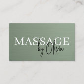 Sagegroene Metallic Massagetherapeut QR-code  Visitekaartje (Voorkant)