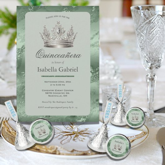 Sagegroene Metallic Tiara Elegante Quinceañera Kaart