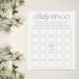 Sagegroene Minimalistische Baby Shower Bingo Game