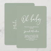 Sagegroene minimalistische babyshower uitnodiging (Voorkant / Achterkant)