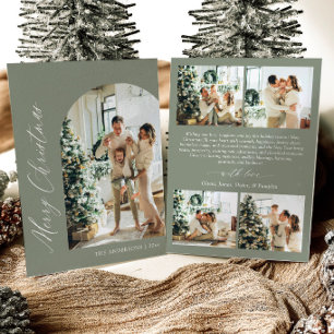 Sagegroene Minimalistische Boog Foto Prettig Kerst Feestdagenkaart