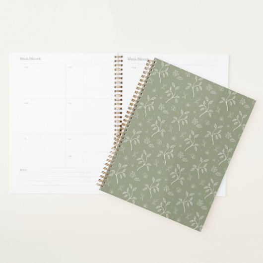 Sagegroene Minimalistische Botanische Blad Planner (Display)