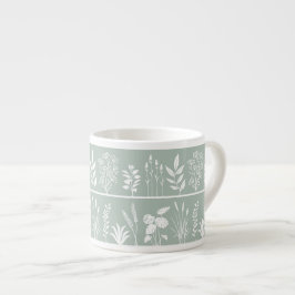 Sagegroene Minimalistische Botanische Silhouet Str Espresso Kop