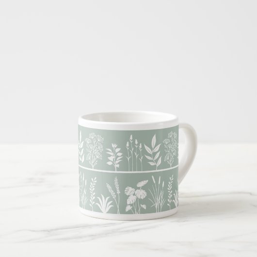 Sagegroene Minimalistische Botanische Silhouet Str Espresso Kop (Voorkant rechts)