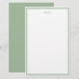 Sagegroene Minimalistische Eenvoudige Monogram Twe Briefpapier