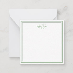 Sagegroene Minimalistische Eenvoudige Monogram Twe Notitiekaartje