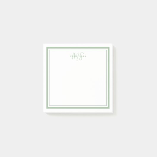 Sagegroene Minimalistische Eenvoudige Monogram Twe Post-it® Notes (Voorkant)