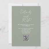 Sagegroene Minimalistische Elegante QR Code Trouw Kaart (Achterkant)