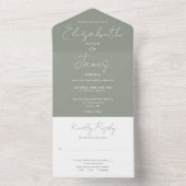 Sagegroene Minimalistische Elegante Script Bruilof All In One Uitnodiging (Binnen)