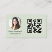 Sagegroene Minimalistische Foto met QR-code Visitekaartje (Voorkant)