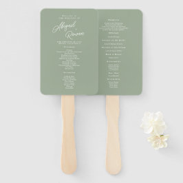 Sagegroene Minimalistische Huwelijksprogramma Handwaaier