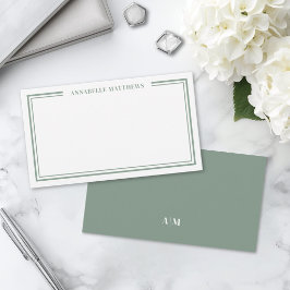 Sagegroene Minimalistische Initiële Naam Monogram Notitiekaartje