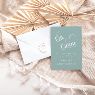 Sagegroene Minimalistische Moderne Baby Shower Bedankkaart