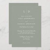 Sagegroene Minimalistische Monogram Alles-in-één T Kaart (Voorkant / Achterkant)