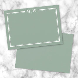 Sagegroene Minimalistische Monogram Notitiekaartje