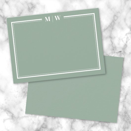 Sagegroene Minimalistische Monogram Notitiekaartje