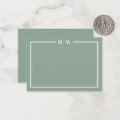 Sagegroene Minimalistische Monogram Notitiekaartje (Voorkant / Achterkant in situ)