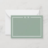 Sagegroene Minimalistische Monogram Notitiekaartje (Voorkant)