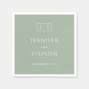 Sagegroene Minimalistische Monogram Trouwservetten Servet