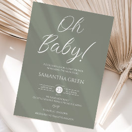 Sagegroene Minimalistische Oh Baby Baby Shower Kaart