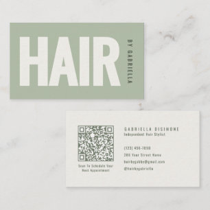 Sagegroene Minimalistische QR-code voor Kapsalon Visitekaartje