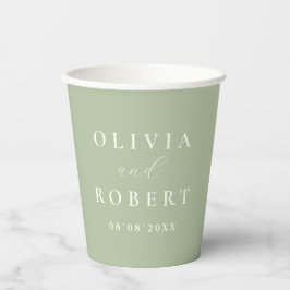 Sagegroene Minimalistische Trouw Monogram Papieren Bekers