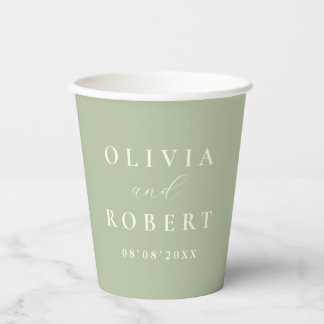 Sagegroene Minimalistische Trouw Monogram Papieren Bekers