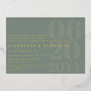 Sagegroene Minimalistische Trouwkaart met Vet Gedr Folie Uitnodiging