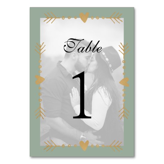 Sagegroene moderne foto gouden harten kaart (Voorkant)