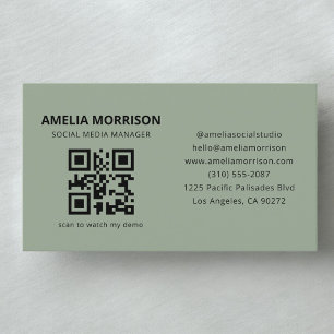 Sagegroene moderne QR-code minimalistische profess Visitekaartje