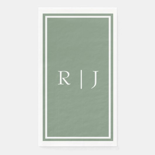 Sagegroene Monogram Aangepaste Naam Eenvoudige Tro Servet (Voorkant)