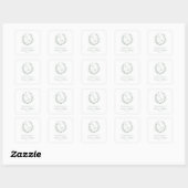 Sagegroene monogram botanische krans bedankje vierkante sticker (Vel)