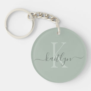 Sagegroene Monogram met Initiële Naam Sleutelhanger