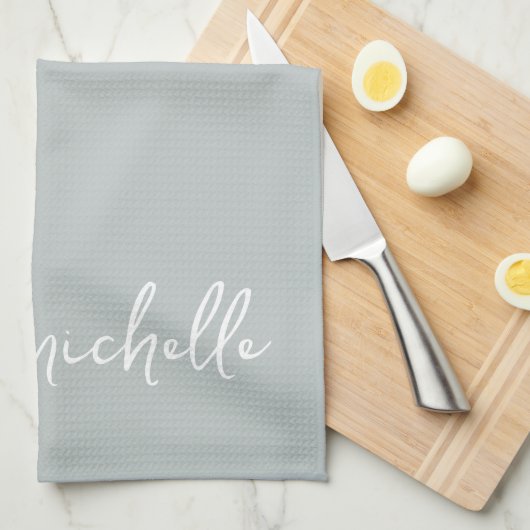 Sagegroene Monogram Naam Gouden Calligrafie Letter Theedoek (Quarter Fold)