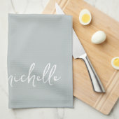 Sagegroene monogram naam gouden kalligrafie schrif theedoek (Quarter Fold)