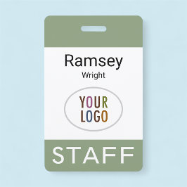 Sagegroene naam badge met klem en lint voor person