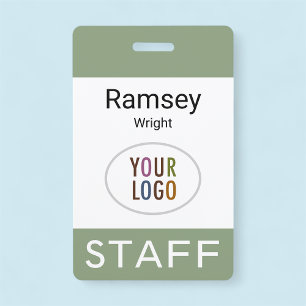 Sagegroene naam badge met klem en lint voor person