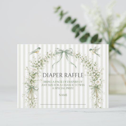 Sagegroene Nesting Party Baby Shower Luier Raffle Informatiekaartje (Staand voorkant)