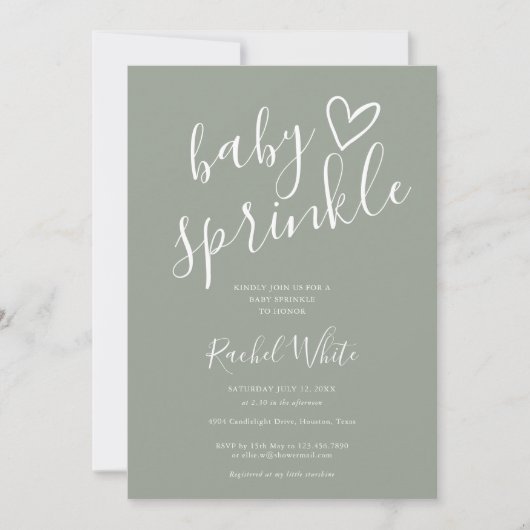 Sagegroene neutrale baby sprinkle shower foto kaart (Voorkant)