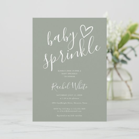 Sagegroene neutrale baby sprinkle shower foto kaart (Staand voorkant)