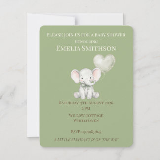 Sagegroene olifant baby shower uitnodiging