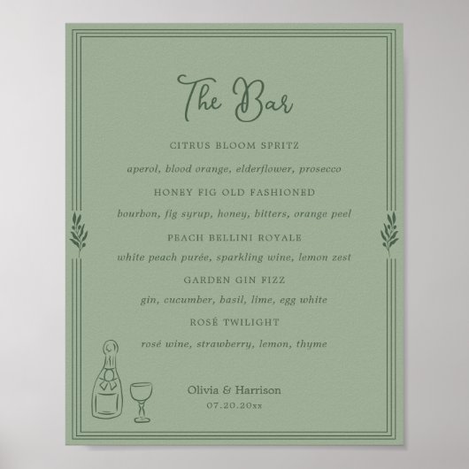 Sagegroene Olijftak Bar Menu Bord Poster (Voorkant)