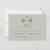 SageGroene Olijftak Monogram Bruiloft RSVP Kaartje (Voorkant)