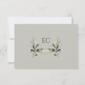 SageGroene Olijftak Monogram Bruiloft RSVP Kaartje (Achterkant)