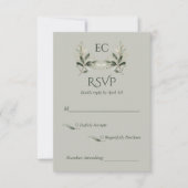 SageGroene Olijftak Monogram Foto Bruiloft RSVP Kaartje (Voorkant)