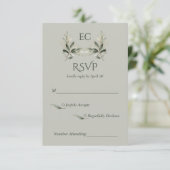 SageGroene Olijftak Monogram Foto Bruiloft RSVP Kaartje (Staand voorkant)