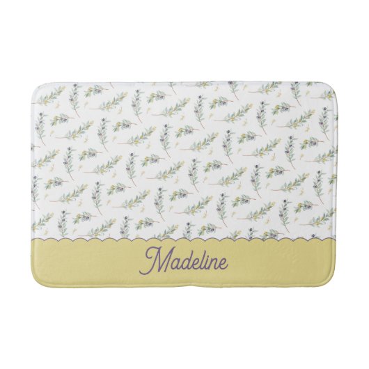 Sagegroene Olijftak Patroon Monogram Badmat (Voorkant)