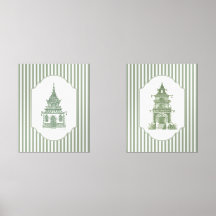 Sagegroene pagode met strepen Grandmillennial kuns