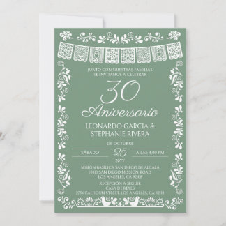 Sagegroene Papel Picado 30ste verjaardag Kaart